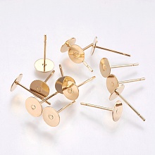 Honeyhandy 304 Stainless Steel Stud Earring Findings, Real 24K Gold Plated, 12x6mm, Pin: 0.68mm