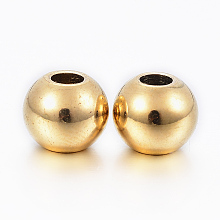 Honeyhandy 304 Stainless Steel Beads, Round, Golden, 8x6.5mm, Hole: 3mm