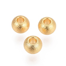 Honeyhandy 202 Stainless Steel Textured Beads, Round, Golden, 4x3mm, Hole: 1.5mm