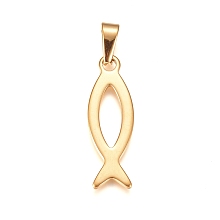 Honeyhandy 304 Stainless Steel Pendants, Ichthys/Jesus Fish, for Easter, Golden, 36.5x12x1.5mm, Hole: 9.5x4mm