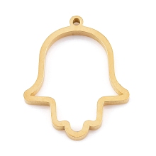 Honeyhandy Ion Plating(IP) 304 Stainless Steel Open Back Bezel Pendants, Double Sided Polishing, Hamsa Hand/Hand of Fatima/Hand of Miriam, Real 24K Gold Plated, 33x26.5x3mm, Hole: 2mm