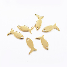 Honeyhandy 201 Stainless Steel Charms, Fish, Real 24k Gold Plated, 12x7x1mm, Hole: 1mm