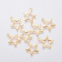 Honeyhandy 304 Stainless Steel Charms, Star, Golden, 14.5x12.5x0.7mm, Hole: 1.4mm