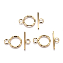 Honeyhandy Ion Plating(IP) 304 Stainless Steel Toggle Clasps, Ring, Golden, Ring: 28x20x2mm, Hole: 5.5mm, Bar: 30x10x2mm, Hole: 5.5mm