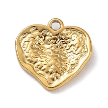 Honeyhandy Ion Plating(IP) 304 Stainless Steel Pendants, Textured, Heart Charm, Real 18K Gold Plated, 18x18x3mm, Hole: 2mm