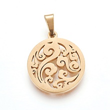 Honeyhandy 304 Stainless Steel Pendants, Flat Round with Cloud, Golden, 19~20x16~17x1.5mm, Hole: 5x2.5mm