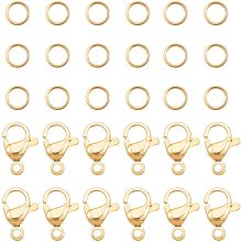 PandaHall Elite 120 pcs 4mm 304 Stainless Steel Jump Rings with 60pcs Lobster Claw Clasps for Earring Bracelet Necklace Pendants Jewelry DIY Craft Making, Golden