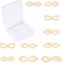 SUNNYCLUE 1 Box 10 Styles Infinity Connector Charms Stainless Steel Links Pendants Love Heart Number Symbols with Double Loops for DIY Valentine's Day Gifts Bracelets Making Crafts, Golden