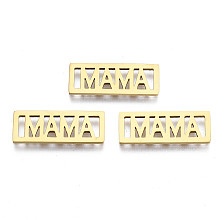 Honeyhandy Ion Plating(IP) 201 Stainless Steel Filigree Joiners, for Mother's Day, Laser Cut, Rectangle with Word MAMA, Golden, 20x7.5x1mm, Hole: 1.2x5mm