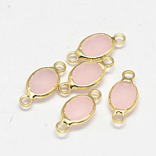 Honeyhandy Oval Faceted Golden Brass Glass Links connectors, Pink, 15x7x3.2mm, Hole: 1mm