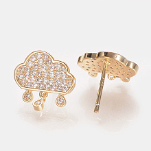 Honeyhandy Brass Cubic Zirconia Dangle Stud Earrings, Nickel Free, Real 18K Gold Plated, Cloud, 13x13mm, pin: 0.8mm