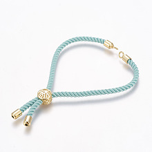 Honeyhandy Nylon Cord Bracelet Making, Slider Bracelets, with Brass Findings, Long-Lasting Plated, Cadmium Free & Nickel Free & Lead Free, Pale Turquoise, Pale Turquoise, Real 18K Gold Plated, 8-1/4 inch(210mm), 3mm, Hole: 2.5mm