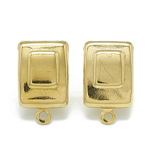 Honeyhandy 304 Stainless Steel Stud Earring Findings, with Loop, Rectangle, Golden, 16.5x10mm, Hole: 1.4mm, Pin: 0.8mm