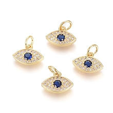 Honeyhandy Brass Micro Pave Cubic Zirconia Charms, with Jump Ring, Long-Lasting Plated, Evil Eye, Blue & Clear, Real 18K Gold Plated, 8.5x11.5x2mm, Hole: 3.5mm