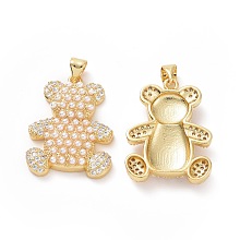 Honeyhandy Brass Micro Pave Clear Cubic Zirconia Pendants, with Imitation Pearls, Bear Charms, Golden, 26x19.5x5mm, Hole: 3x4mm