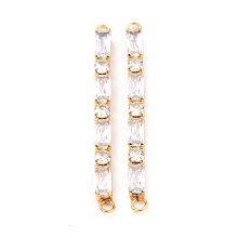 Honeyhandy Brass Clear Cubic Zirconia Links Connectors, Long-Lasting Plated, Rectangle & Round, Real 18K Gold Plated, 58x4x4mm, Hole: 2.5mm