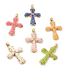 Honeyhandy Rack Plating Alloy Enamel Big Pendants, Cross, Golden, Mixed Color, 51.5x32x4mm, Hole: 6.5x4mm