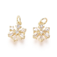 Honeyhandy Brass Charms, with Clear Cubic Zirconia and Jump Rings, Snowflake, Golden, 11x8x2.5mm, Hole: 2mm