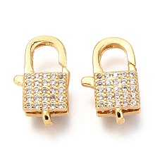 Honeyhandy Brass Micro Pave Cubic Zirconia Lobster Claw Clasps, Lock, Real 18K Gold Plated, 17x10x5mm, Hole: 1x1mm