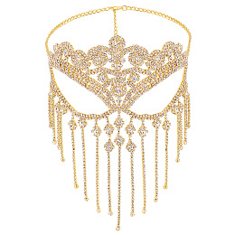 AHANDMAKER Iron Headwear Masquerade Masks, Crystal Rhinestone Tassel Eye Mask, with Lobster Claw Clasp & Chain Extender, for Party Costume Accessories, Golden, 590mm