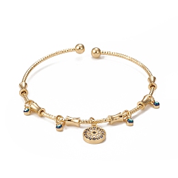 Honeyhandy Rack Plating Brass Cuff Bangles, Micro Pave Cubic Zirconia & Enamel Evil Eye Charm Bangles for Women, Long-Lasting Plated, Cadmium Free & Lead Free, Real 18K Gold Plated, Inner Diameter: 2-1/4 inch(5.7cm)