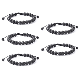 Honeyhandy Adjustable Nylon Cord Braided Bead Bracelets, with Lava Rock Beads, 2-1/8 inch(55mm)