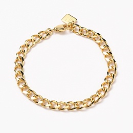 Honeyhandy Brass Cuban Link Chain Bracelets, with Lobster Claw Clasps, Long-Lasting Plated, Word Good Luck, Real 18K Gold Plated, 7-1/2 inch(19cm)