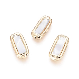Honeyhandy Shell Beads, with Brass Findings, Golden Plated Edge,  Rectangle, Seashell Color, 18~21x9x3.5mm, Hole: 0.7mm
