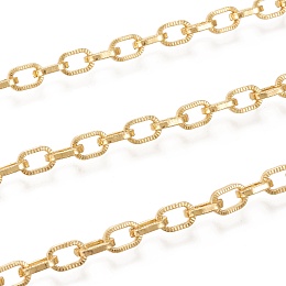 Honeyhandy Brass Cable Chains, Textured, with Spool, Long-Lasting Plated, Soldered, Real 18K Gold Plated, 8x5.5x1.5mm, about 16.4 Feet(5m)/roll