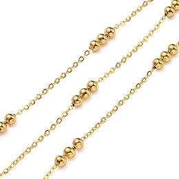 Honeyhandy 304 Stainless Steel Satellite Chains, Soldered, with Spool, Real 18K Gold Plated, 1.5x1x0.3mm, Bead: 9x3mm, 10m/roll