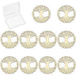 SUNNYCLUE 1 Box 10Pcs Tree of Life Stickers Hollow Round Brass Energy Charka Stickers Sacred for Healing Crystal Stone Epoxy Resin Scrapbook Crafts Phone Decorations Accessories, Golden