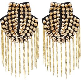 SUPERFINDINGS 2Pcs Golden Rivet Tassel Epaulets Detachable Punk Style Chain Tassel Epaulettes Fringe Shoulders Boards Badge with Iron Pin Metal Cloth Findings for Uniform Accessories 203x85mm