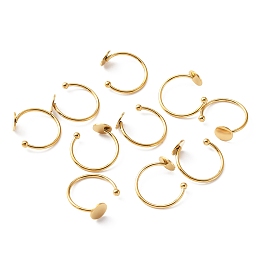 Honeyhandy 10Pcs 304 Stainless Steel Open Cuff Rings Findings, Flat Round Pad Ring Base Settings, Golden, US Size 7 1/4(17.5mm), Tray: 8mm