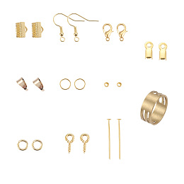 Honeyhandy DIY Jewelry Findings, Brass Crimp Beads, Iron Head Pins, Ribbon Ends, Earring Hook, Screw Eye Pin Bail Peg, Snap on Bail, Jump Ring, Zinc Alloy Lobster Claw Clasps, Golden, 13x6.8x2.1cm