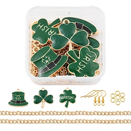 Honeyhandy DIY Clover Pendant Jewelry Sets Making Kit, Including Alloy Enamel Pendants, Iron Earring Hooks & Jump Rings & Twisted Curb Chain Necklace Making, Golden & Light Gold, Pendant: 9pcs/box