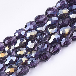 Honeyhandy Electroplate Glass Beads Strands, AB Color Plated, Faceted, Teardrop, Indigo, 7.5~8x6mm, Hole: 1mm, about 66~68pcs/strand, 22.6 inch