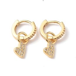 Honeyhandy Heart Shape Clear Cubic Zirconia Hoop Earrings, Rack Plating Brass Dangle Earring for Women, Long-Lasting Plated, Lead Free & Cadmium Free, Real 18K Gold Plated, 18mm, Pin: 1mm