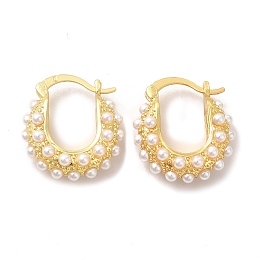 Honeyhandy Rack Plating Brass Teardrop Hoop Earrings with Plastic Imitation Pearl Beaded for Women, Lead Free & Cadmium Free, Real 18K Gold Plated, 23x21x7.5mm, Pin: 0.7mm