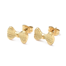 Honeyhandy Ion Plating(IP) 304 Stainless Steel Grooved Bowknot Stud Earrings for Women, Golden, 12.8x8mm, Pin: 0.8mm