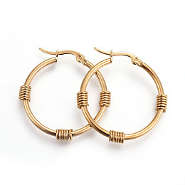 Honeyhandy Ion Plating(IP) 304 Stainless Steel Hoop Earrings, Ring, Golden, 6 Gauge, 31.8x31x4mm, Pin: 1.2x0.7mm