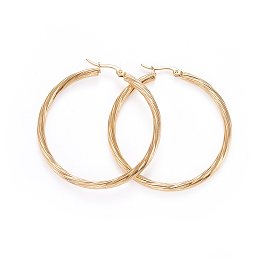 Honeyhandy 304 Stainless Steel Hoop Earrings, Hypoallergenic Earrings, Textured, Golden, 54x49.5x3.5mm, Pin: 0.7x1mm