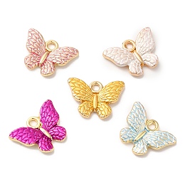 Alloy Enamel Pendants, Long-Lasting Plated, Cadmium Free & Nickel Free & Lead Free, Golden, Butterfly Charm, Mixed Color, 13x17.5x2.5mm, Hole: 2mm