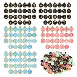 Honeyhandy Golden Plated Alloy Enamel Charms, Enamelled Sequins, Flat Round with Alphabet, Letter A~Z, Mixed Color, 14x12x2mm, Hole: 1.5mm, 26pcs/set, 5sets/box