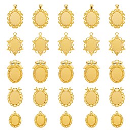 Honeyhandy 5Pcs 5 Style Alloy Pendant Cabochon Settings, Plain Edge Bezel Cups, Oval, Golden, Tray: 25~18x18~25mm, 32~45x23~30x2~2.5mm, Hole: 2~4x6mm