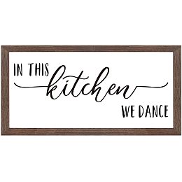 FINGERINSPIRE in This Kitchen We Dance Art Sign Solid Wood Framed Block Sign Funny Farmhouse Decor Sign with Arylic Layer 13x7 Inch Large Hangable Wooden Frame for Home Decor