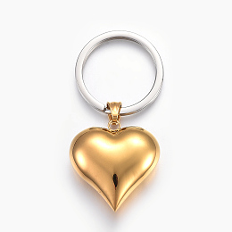 Honeyhandy 304 Stainless Steel Keychain, Heart, Golden & Stainless Steel Color, 75mm, Pendant: 36.5x35x10mm