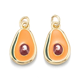 Honeyhandy Brass Enamel Charms, with Jump Rings, Long-Lasting Plated, Avocado, Dark Orange, Real 18K Gold Plated, 14.5x9x3.5mm, Hole: 3.5mm