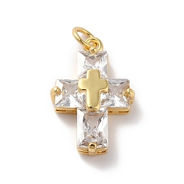 Honeyhandy Rack Plating Brass Micro Pave Cubic Zirconia Pendants, Cadmium Free & Lead Free, Real 18K Gold Plated, Cross, Clear, 21.5x14x5.5mm, Hole: 3mm