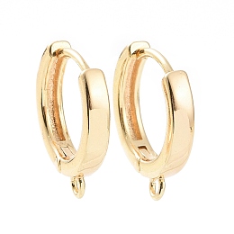 Honeyhandy Brass Hoop Earring Findings, with Horizontal Loops, Real 18K Gold Plated, 15.5x13.5x2.5mm, Hole: 1.4mm, Pin: 0.8mm