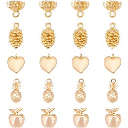 BENECREAT 20Pcs 5 Styles Brass Real 18K Gold Plated Flower Pendants Brass Pineapple Pendants with Loops for Jewelry Bracelet